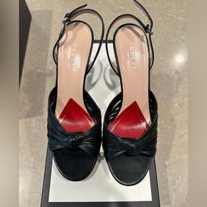 Gucci Nappa Crawford Strap Sandal Heels in Black Size 37.5